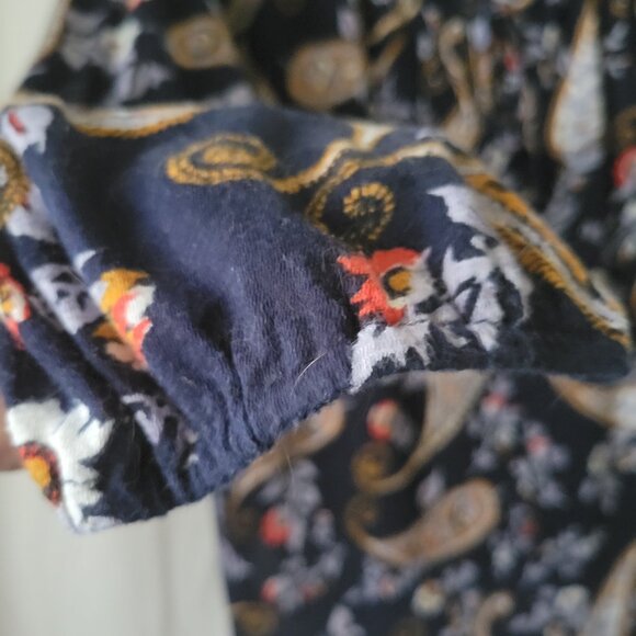 Lucky Brand BOHO Top Peasant Flowy XL blue Cotton Linen Paisley floral Women's - Picture 4 of 10